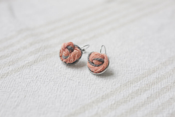 Cotton Rosette Knot Earrings | Coral & Grey