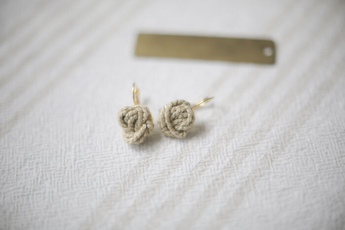 Cotton Rosette Knot Earrings | Tan & Gold