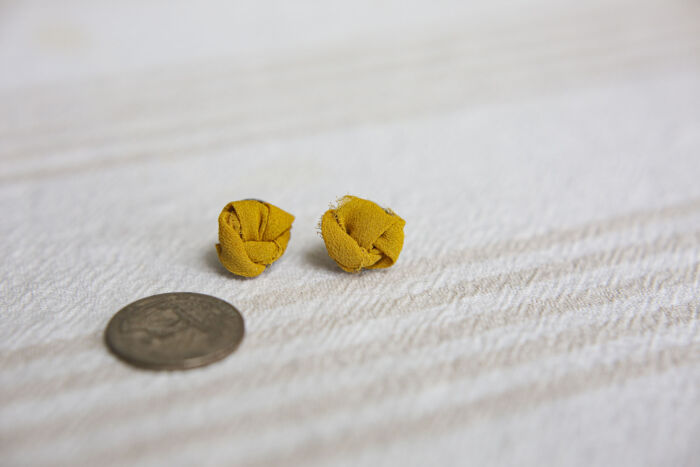 yellow silk rosette earrings