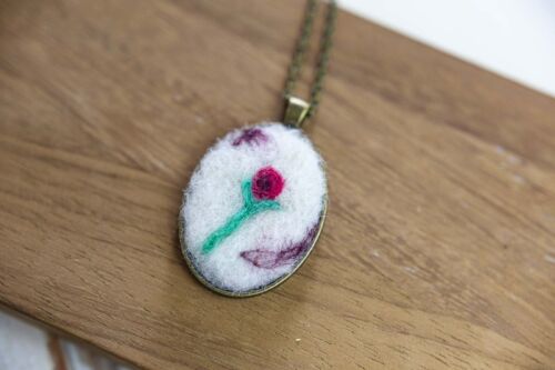 felted wool rose pendant necklace