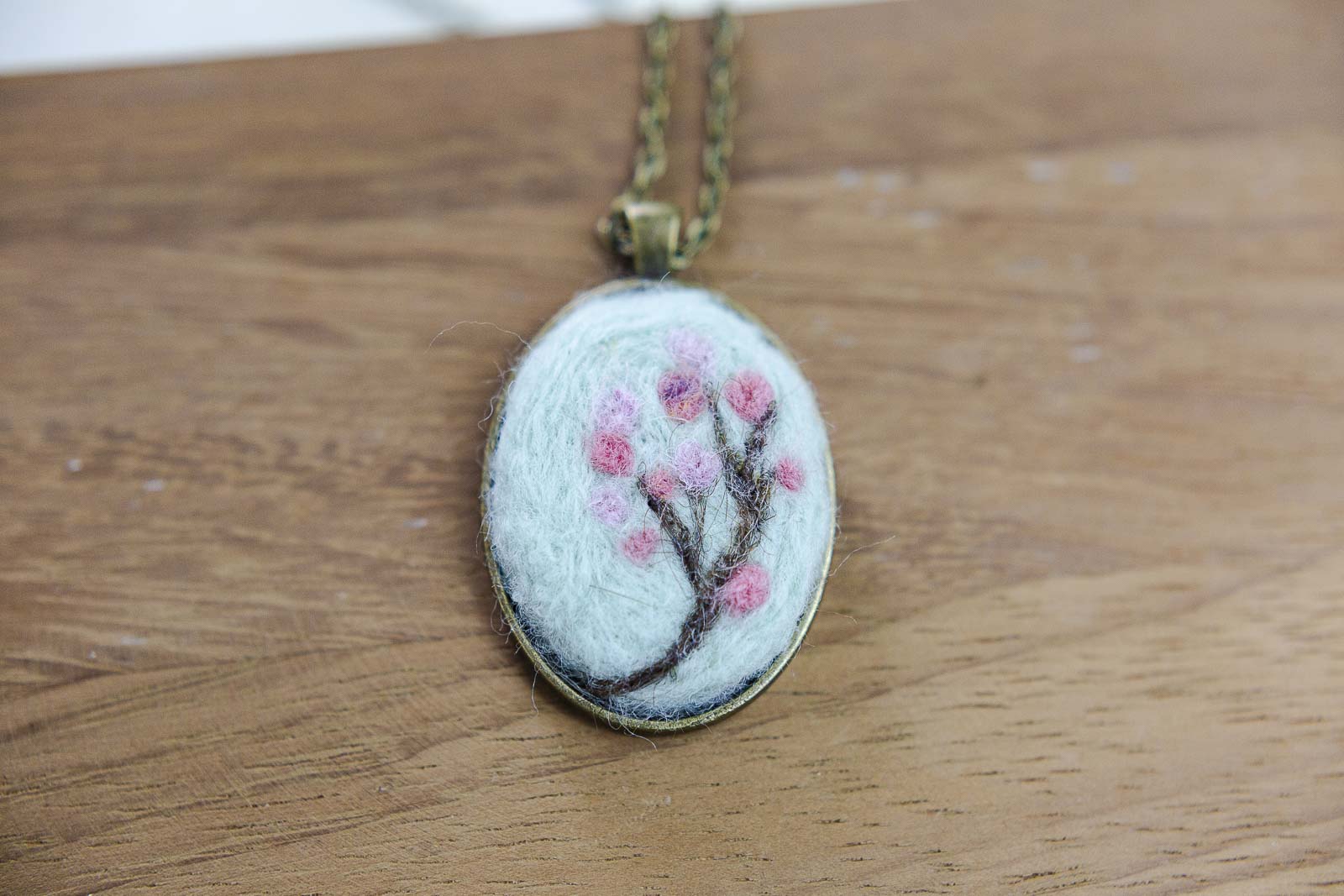 hand felted wool cherry blossom pendant necklace