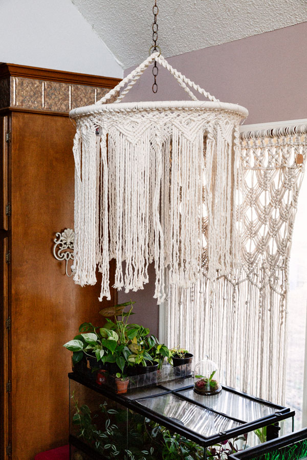 macrame hanging chandelier with lights
