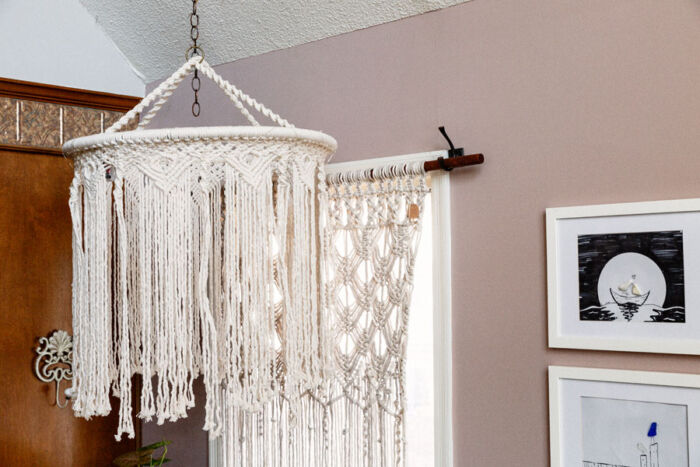 macrame hanging chandelier with lights